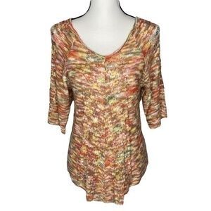 Fashion Avenue Sweater Top Multi Color Marble Sheer Thin Knit Top Size M